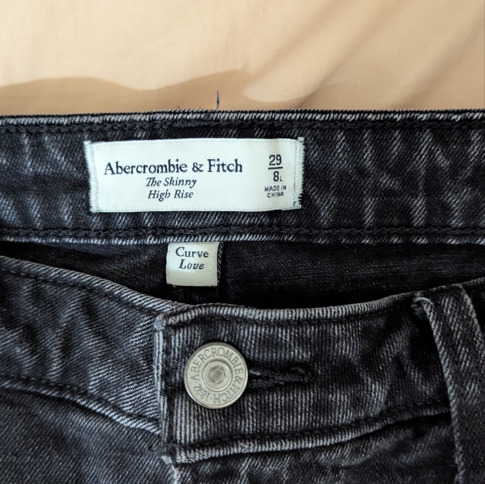 Abercrombie & Fitch Curve Love Black High Rise Front Split Seam Women Jeans - Picture 10 of 16